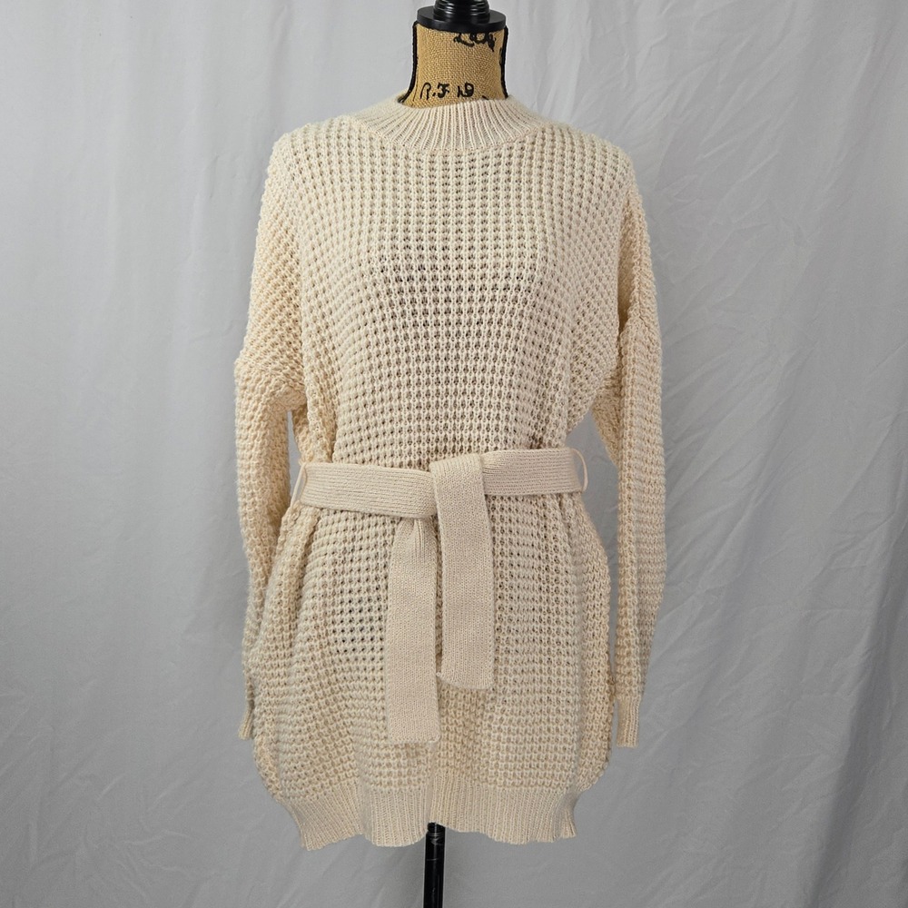 PrettyLittleThing Cream Soft Touch Belted Jumper Dress Women's US 2 NWT